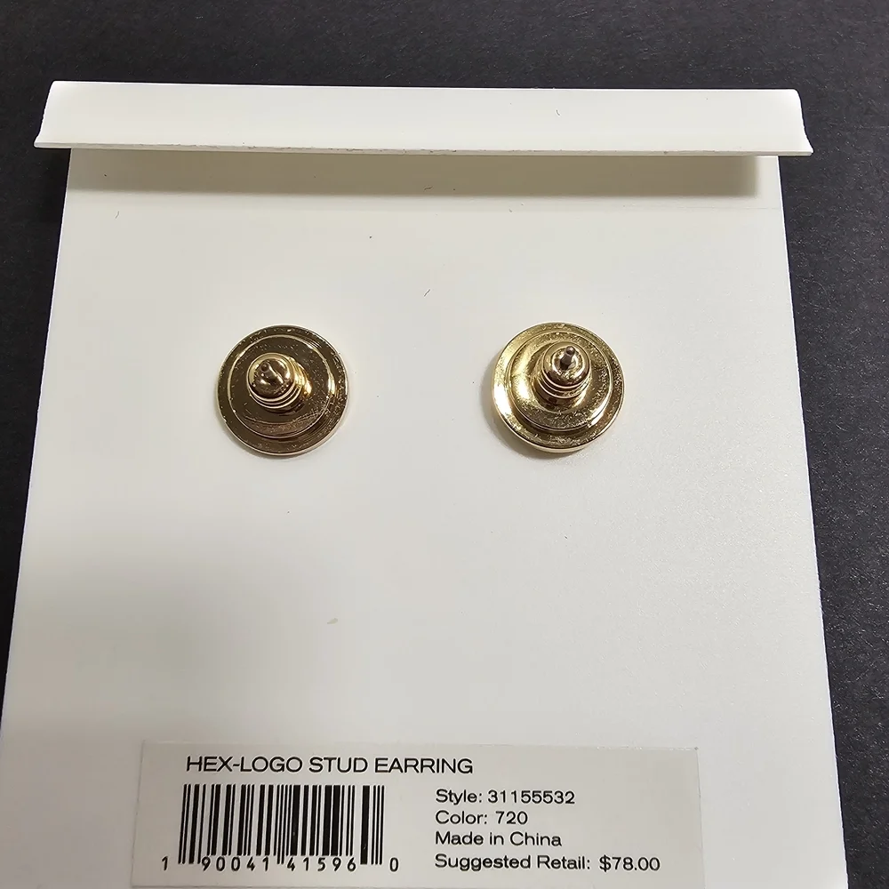 Tory Burch Gold Hexagon Logo Stud Earrings